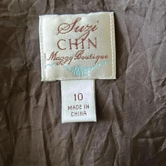 Suzi Chin Maggy Boutique 100% Silk Midi Dress Collared V Neck Size 10 with Belt - Picture 13 of 14